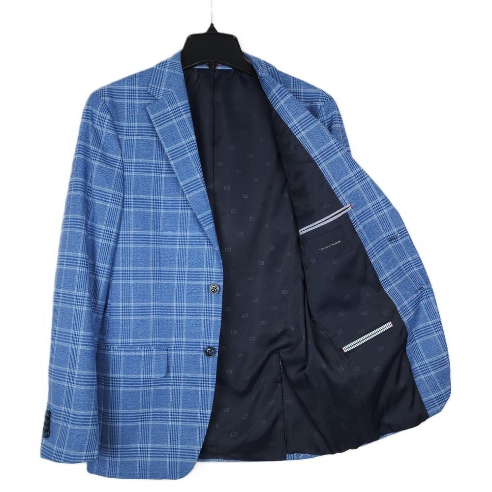 Tommy Hilfiger Mens Modern Fit Sport Coat Blazer 36R Blue Plaid Flex Stretch NWT - Picture 2 of 5